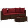 Set de sofás de jardín 4 pzas y cojines ratán sintético marrón de , Conjuntos de jardín - Ref: Foro24-3308365, Precio: 306,15 €