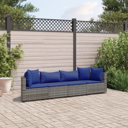 Set de sofás de jardín 4 pzas y cojines ratán sintético gris by , Garden sets - Ref: Foro24-3308463, Price: 268,29 €, Discoun...