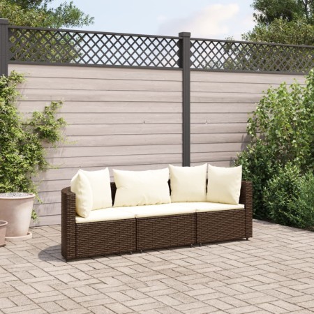 Set aus 3-teiligen Gartensofas und Kissen aus braunem Kunststoff-Rattan. von , Gartensets - Ref: Foro24-3308449, Preis: 211,7...
