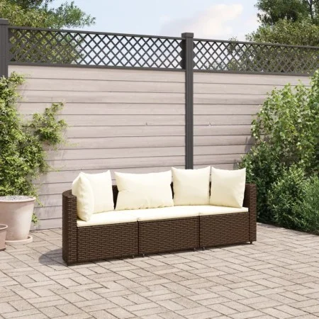 Set sofás de jardín 3 piezas y cojines ratán sintético marrón by , Garden sets - Ref: Foro24-3308449, Price: 212,05 €, Discou...