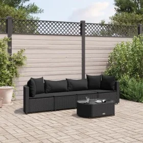 Set de muebles de jardín 5 pzas y cojines ratán sintético negro by , Garden sets - Ref: Foro24-3308371, Price: 337,69 €, Disc...