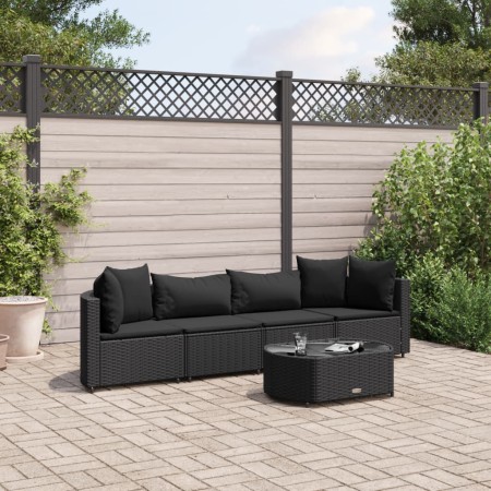 Set de muebles de jardín 5 pzas y cojines ratán sintético negro by , Garden sets - Ref: Foro24-3308371, Price: 362,62 €, Disc...