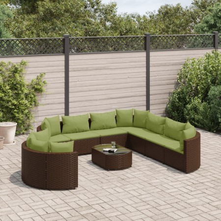 Set de sofás de jardín 10 pzas y cojines ratán sintético marrón by , Garden sets - Ref: Foro24-3308414, Price: 774,30 €, Disc...