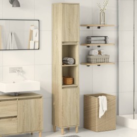 Badezimmerschrank aus Eichenholz-Sonoma-Sperrholz 30x30x190 cm. von , Badezimmerwaschtische - Ref: Foro24-849657, Preis: 79,4...