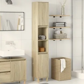 Badezimmerschrank aus Eichenholz-Sonoma-Sperrholz 30x30x190 cm. von , Badezimmerwaschtische - Ref: Foro24-849657, Preis: 76,8...