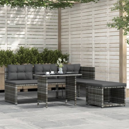 4-teiliges Garten-Essset mit grauen PE-Rattankissen von vidaXL, Gartensets - Ref: Foro24-311914, Preis: 284,93 €, Rabatt: %