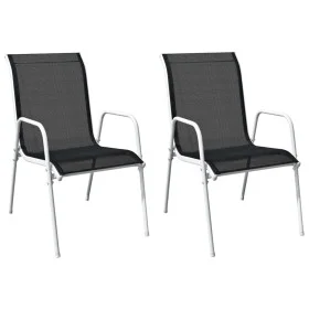 Stackable garden chairs, 2 units, black steel and textilene by vidaXL, Garden chairs - Ref: Foro24-313070, Price: 81,41 €, Di...