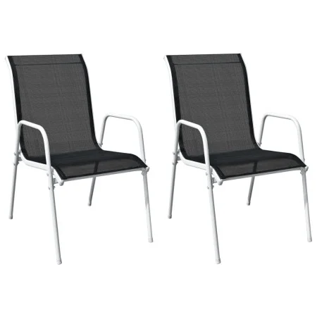Stackable garden chairs, 2 units, black steel and textilene by vidaXL, Garden chairs - Ref: Foro24-313070, Price: 81,32 €, Di...
