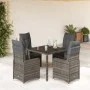 Gartentisch und Stühle 5-teilig mit grauen Kissen aus synthetischem Rattan. von , Gartensets - Ref: Foro24-3277032, Preis: 61...