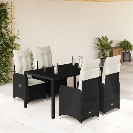 Mesita y sillas jardín 5 pzas y cojines ratán sintético negro by , Garden sets - Ref: Foro24-3276990, Price: 620,46 €, Discou...