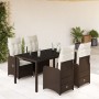 Garden table and 5-piece chair set with brown synthetic rattan cushions. by , Garden sets - Ref: Foro24-3277066, Price: 595,3...