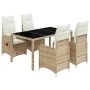 Gartentisch und Stühle 5-teilig mit Kissen aus synthetischem Rattan in Beige. von , Gartensets - Ref: Foro24-3277098, Preis: ...