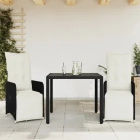 Mesita y sillas jardín 3 pzas y cojines ratán sintético negro by , Garden sets - Ref: Foro24-3277135, Price: 371,09 €, Discou...