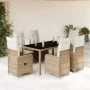 Set de mesa y sillas de jardín 7 pzas y cojines ratán PE beige de , Conjuntos de jardín - Ref: Foro24-3277100, Precio: 866,81...