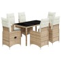 Set de mesa y sillas de jardín 7 pzas y cojines ratán PE beige by , Garden sets - Ref: Foro24-3277100, Price: 923,67 €, Disco...