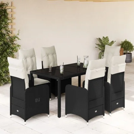 Gartentisch- und Stuhlset, 7-teilig, mit schwarzen PE-Rattan-Kissen. von , Gartensets - Ref: Foro24-3276992, Preis: 887,67 €,...