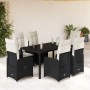 Set de mesa y sillas de jardín 7 pzas y cojines ratán PE negro de , Conjuntos de jardín - Ref: Foro24-3276992, Precio: 779,43 €