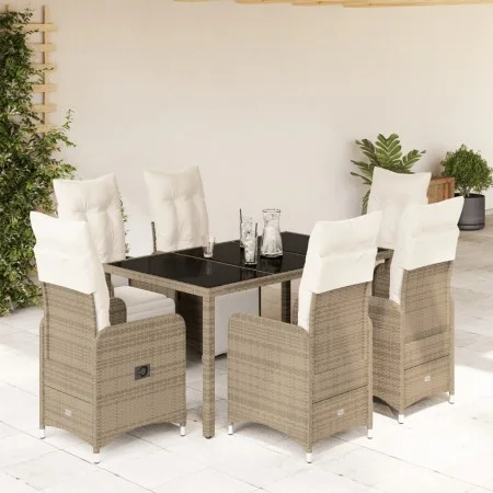 Set de mesa y sillas jardín 7 pzas con cojines ratán PE marrón by , Garden sets - Ref: Foro24-3277212, Price: 898,53 €, Disco...