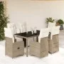 Set de mesa y sillas jardín 7 pzas con cojines ratán PE marrón by , Garden sets - Ref: Foro24-3277212, Price: 898,53 €, Disco...