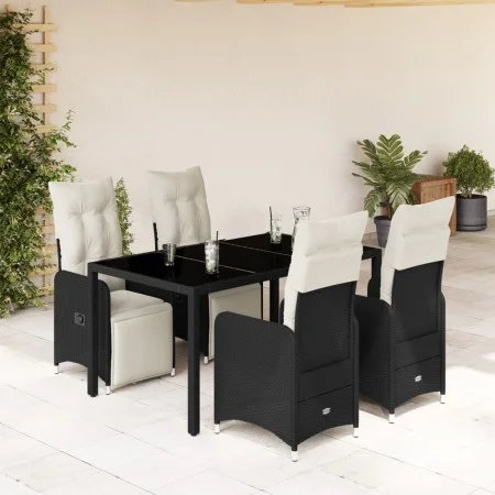 Mesita y sillas jardín 5 pzas y cojines ratán sintético negro de , Conjuntos de jardín - Ref: Foro24-3277137, Precio: 656,79 ...