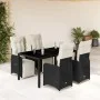 Gartentisch und Stühle 5-teilig mit schwarzen Kissen aus synthetischem Rattan. von , Gartensets - Ref: Foro24-3277137, Preis:...