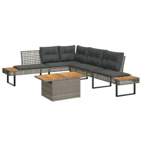 Gartensofa-Set mit 2-teiligen Kissen aus synthetischem Rattan in Grau und Akazie. von , Gartensets - Ref: Foro24-3277500, Pre...