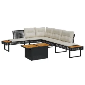 Set sofás jardín y cojines 2 pzas ratán sintético acacia negro by , Garden sets - Ref: Foro24-3277498, Price: 427,58 €, Disco...