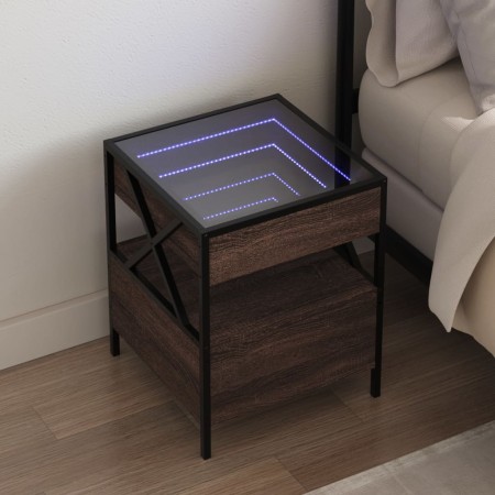 Mesita de noche con Infinity LED marrón roble 40x40x51 cm by , Nightstands - Ref: Foro24-3284105, Price: 89,99 €, Discount: %