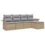 Conjunto de sofá de jardín con cojín 5 pcs Beige Poliratán