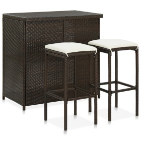 Set mesa y sillas de bar jardín 3 piezas ratán sintético marrón
