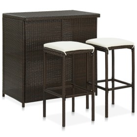 Set mesa y sillas de bar jardín 3 piezas ratán sintético marrón by vidaXL, Furniture sets for kitchens and dining rooms - Ref...