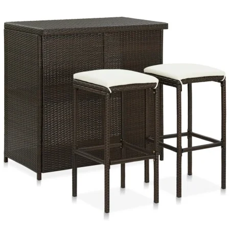 Set mesa y sillas de bar jardín 3 piezas ratán sintético marrón by vidaXL, Furniture sets for kitchens and dining rooms - Ref...