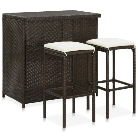 Set mesa y sillas de bar jardín 3 piezas ratán sintético marrón by vidaXL, Furniture sets for kitchens and dining rooms - Ref...