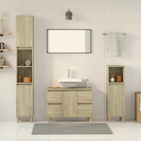 Set de muebles de baño 3 pzas madera contrachapada roble Sonoma by , Bathroom furniture - Ref: Foro24-3307671, Price: 198,55 ...