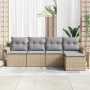 Conjunto de sofá de jardín con cojín 5 pcs Beige Poliratán