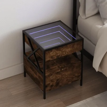 Nachttisch mit Infinity LED in geräucherter Eiche 40x40x51 cm von , Nachttische - Ref: Foro24-3284103, Preis: 76,71 €, Rabatt: %