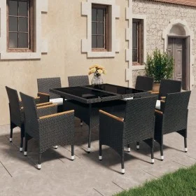 Garten-Essgruppe 9-teilig aus PE-Rattan mit schwarzem gehärtetem Glas von , Gartensets - Ref: Foro24-3095894, Preis: 684,68 €...
