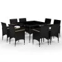 9-piece garden dining set made of black PE rattan with tempered glass. by , Garden sets - Ref: Foro24-3095894, Price: 684,68 ...