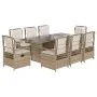Garten-Essgruppe 9-teilig mit Kissen aus synthetischem Rattan in Beige. von , Gartensets - Ref: Foro24-3262937, Preis: 993,54...