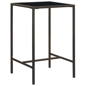 Mesa alta de jardín ratán sintético y vidrio marrón 70x70x110 cm de vidaXL, Mesas de jardín - Ref: Foro24-313457, Precio: 87,...