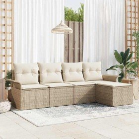 Sofá de exterior con cojín 5 pcs Beige ratán sintético en Conjuntos de jardín | Comprar online en Foro24