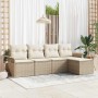 Conjunto de sofá de jardín con cojín 5 pcs Beige Poliratán
