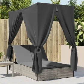 Double sun lounger with roof and light gray synthetic rattan curtains by , Loungers - Ref: Foro24-368077, Price: 318,29 €, Di...