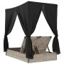 Tumbona doble con techo y cortinas ratán sintético gris claro de , Tumbonas - Ref: Foro24-368077, Precio: 324,79 €, Descuento: %