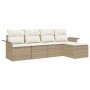 Conjunto de sofá de jardín con cojín 5 pcs Beige Poliratán