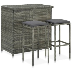 Set mesa y sillas de bar jardín 3 piezas ratán sintético gris