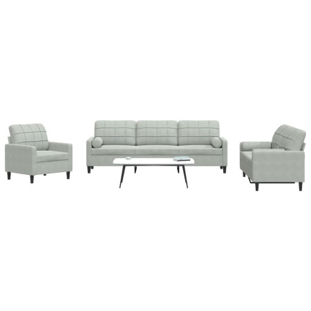 3-piece light gray velvet sofa set with cushions by , Sofas - Ref: Foro24-3278451, Price: 631,75 €, Discount: %