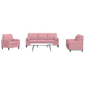 Juego de sofás con cojines 3 piezas terciopelo rosa de , Sofás - Ref: Foro24-3278374, Precio: 770,04 €, Descuento: %
