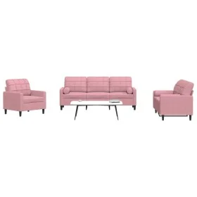 Set of sofas with 3 pink velvet cushions by , Sofas - Ref: Foro24-3278374, Price: 755,73 €, Discount: %