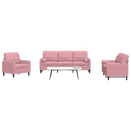 Set of sofas with 3 pink velvet cushions by , Sofas - Ref: Foro24-3278374, Price: 770,04 €, Discount: %
